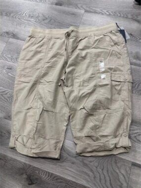 Tommy Hilfiger Women's XXL Soft Cargo Capri Pants Khaki Tan Drawstring NWT